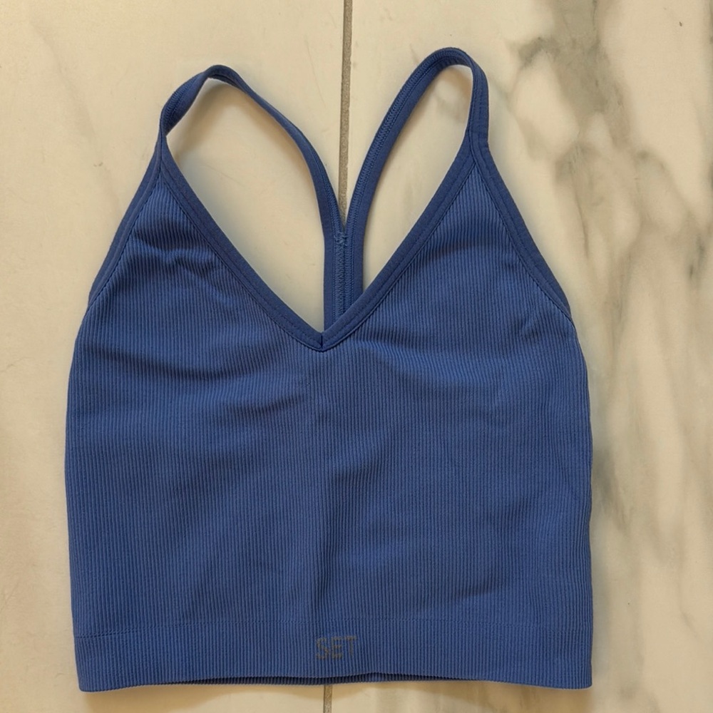 SET ACTIVE Blue Ribbed Workout Bra Top